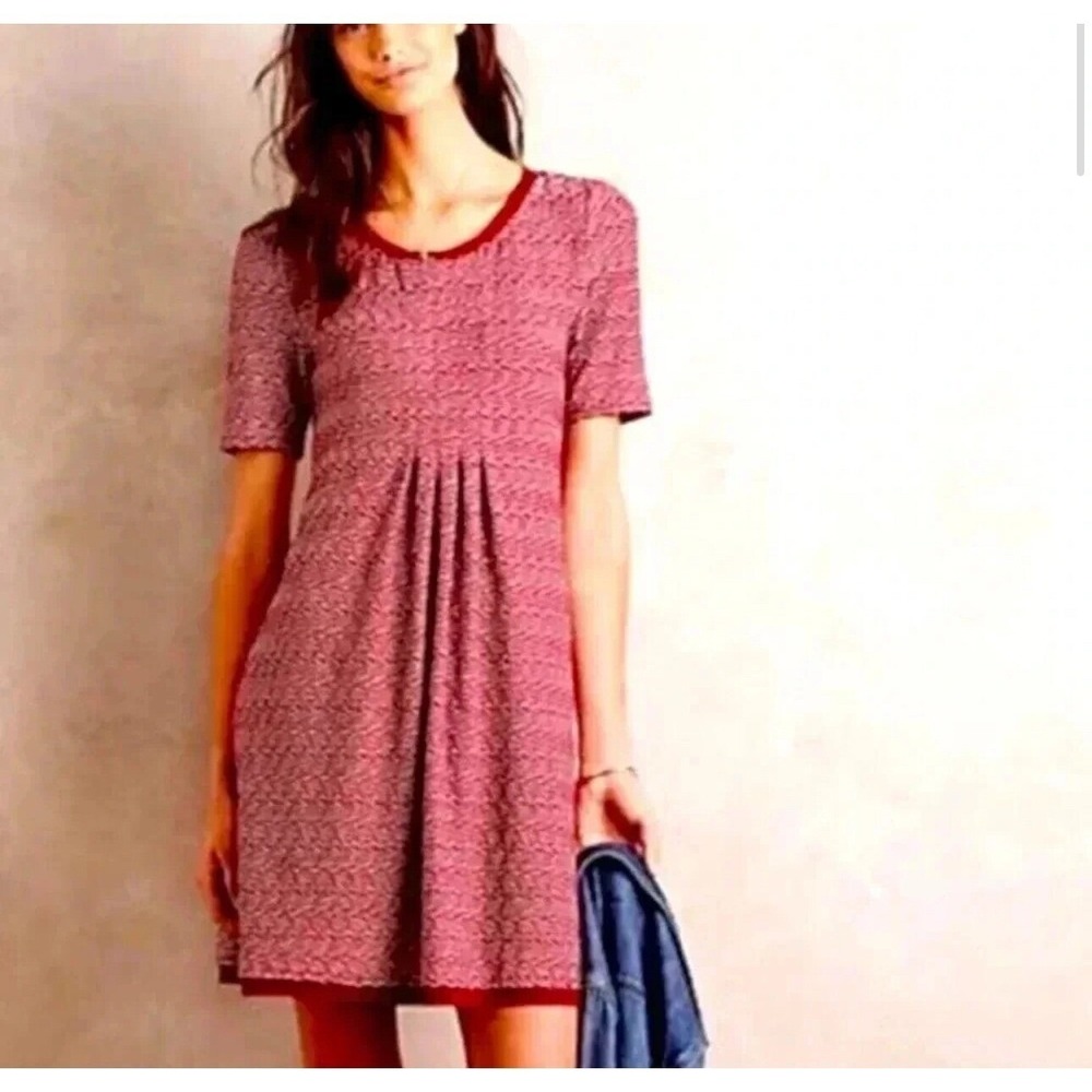Maeve Dress XS Burgundy Wave Pattern Knit Mini Dress‎ Short Sleeve Casual Red
